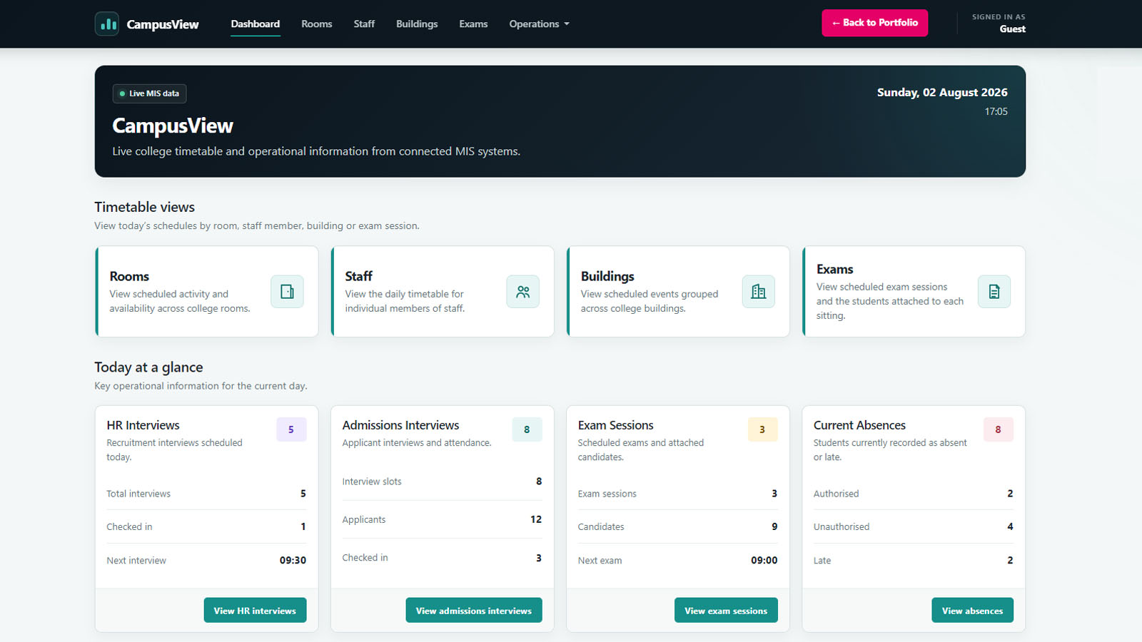 CampusView college timetable, room scheduling and MIS dashboard