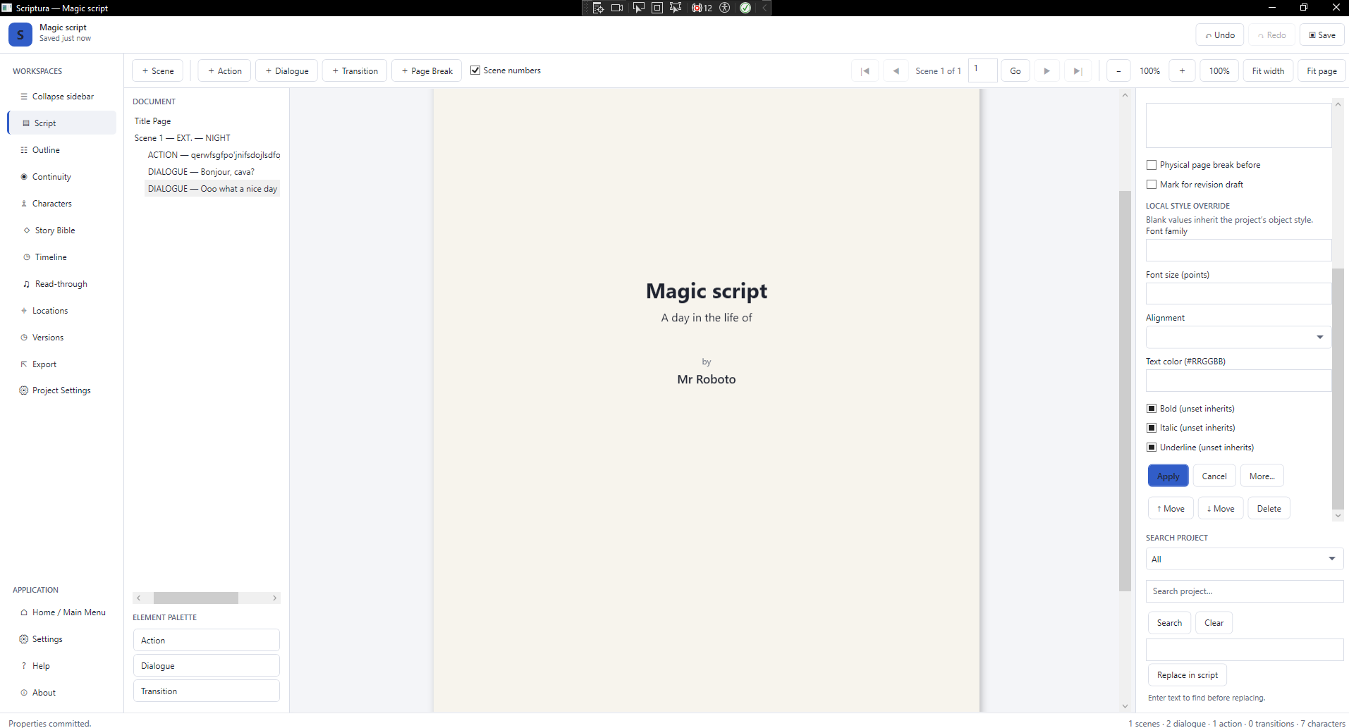 Scriptura structured scriptwriting and screenplay authoring software